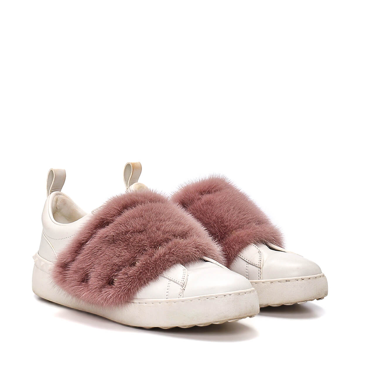 Valentino - White Leather Pink Mink Fur Sneakers